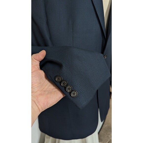 Lauren Ralph Lauren 44R Blue Blazer Glen Plaid Brown Suede Elbow Patches Jacket - Picture 9 of 11